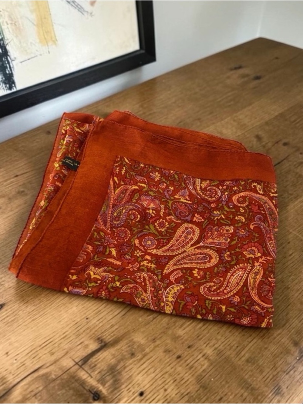 Handloom Pure Silk Scarf India Vibrant Rich Burnt Orange Terracotta  43”x43”
